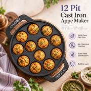 Cast Iron Paniyaram Pan – 12 Cavity, Flat Handle