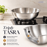 Tri-Ply Stainless Steel Tasra with Lid – Induction & Gas Compatible, No Coating, 5 Year Warranty