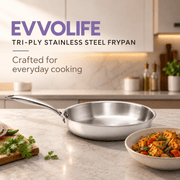 Tri-Ply Stainless Steel Fry Pan – Induction & Gas Compatible, No Coating, Riveted Handle | 5 Year Warranty