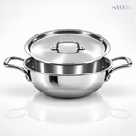 Tri-Ply Stainless Steel Kadai with Lid – Induction & Gas Compatible, No Coating, 5 Year Warranty