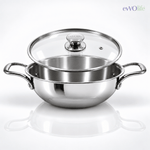 Tri-Ply Stainless Steel Kadai with Lid – Induction & Gas Compatible, No Coating, 5 Year Warranty