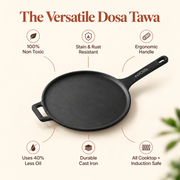 Cast Iron Tawa – 28cm, Long Handle