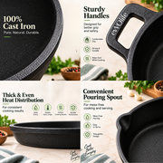 Cast Iron Cookware Set: (24cm)Deep Kadai+ (28cm)Long Handle Tawa+(15cm) Mini Skillet