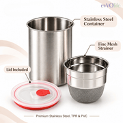 Stainless Steel Hung Curd Maker – Greek Yogurt Strainer with Lid, Fine Mesh, Fridge Storage