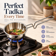 Triply Stainless Steel Tadka Pan – 12.5 cm, 370 ml Mini Tadka Fry Pan with Long Double-Wire Handle