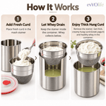 Stainless Steel Hung Curd Maker – Greek Yogurt Strainer with Lid, Fine Mesh, Fridge Storage