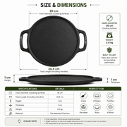Cast Iron Dosa Tawa – Double Handle, 30cm