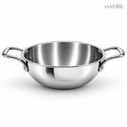 Tri-Ply Stainless Steel Kadai with Lid – Induction & Gas Compatible, No Coating, 5 Year Warranty