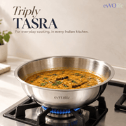 Tri-Ply Stainless Steel Tasra with Lid – Induction & Gas Compatible, No Coating, 5 Year Warranty