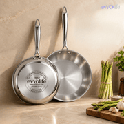 Tri-Ply Stainless Steel Fry Pan – Induction & Gas Compatible, No Coating, Riveted Handle | 5 Year Warranty