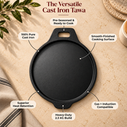 Smooth Cast Iron Dosa Tawa – 28cm, Single Handle