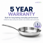 Tri-Ply Stainless Steel Fry Pan – Induction & Gas Compatible, No Coating, Riveted Handle | 5 Year Warranty