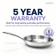 Tri-Ply Stainless Steel Fry Pan – Induction & Gas Compatible, No Coating, Riveted Handle | 5 Year Warranty