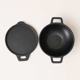 Cast Iron Cookware Set: (24cm)Deep Kadai+ (30cm)Single Handle Rough Dosa Tawa