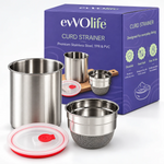 Stainless Steel Hung Curd Maker – Greek Yogurt Strainer with Lid, Fine Mesh, Fridge Storage